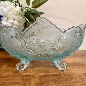 Vintage Jeanette Lombardo Light Blue Glass Bowl Scalloped Footed Depression Patt